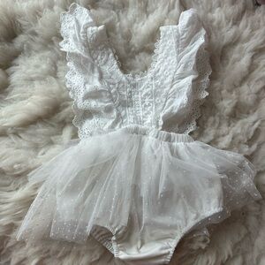 Boho baby white lace and tutu White Ruffled One Piece onesie